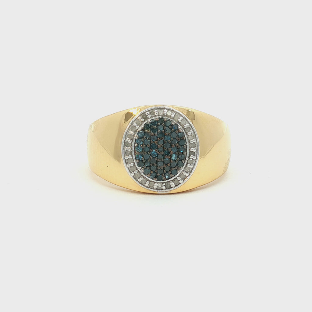 Blue Diamond Ring With White Diamonds 0.40 Carats Gold Plated Silver