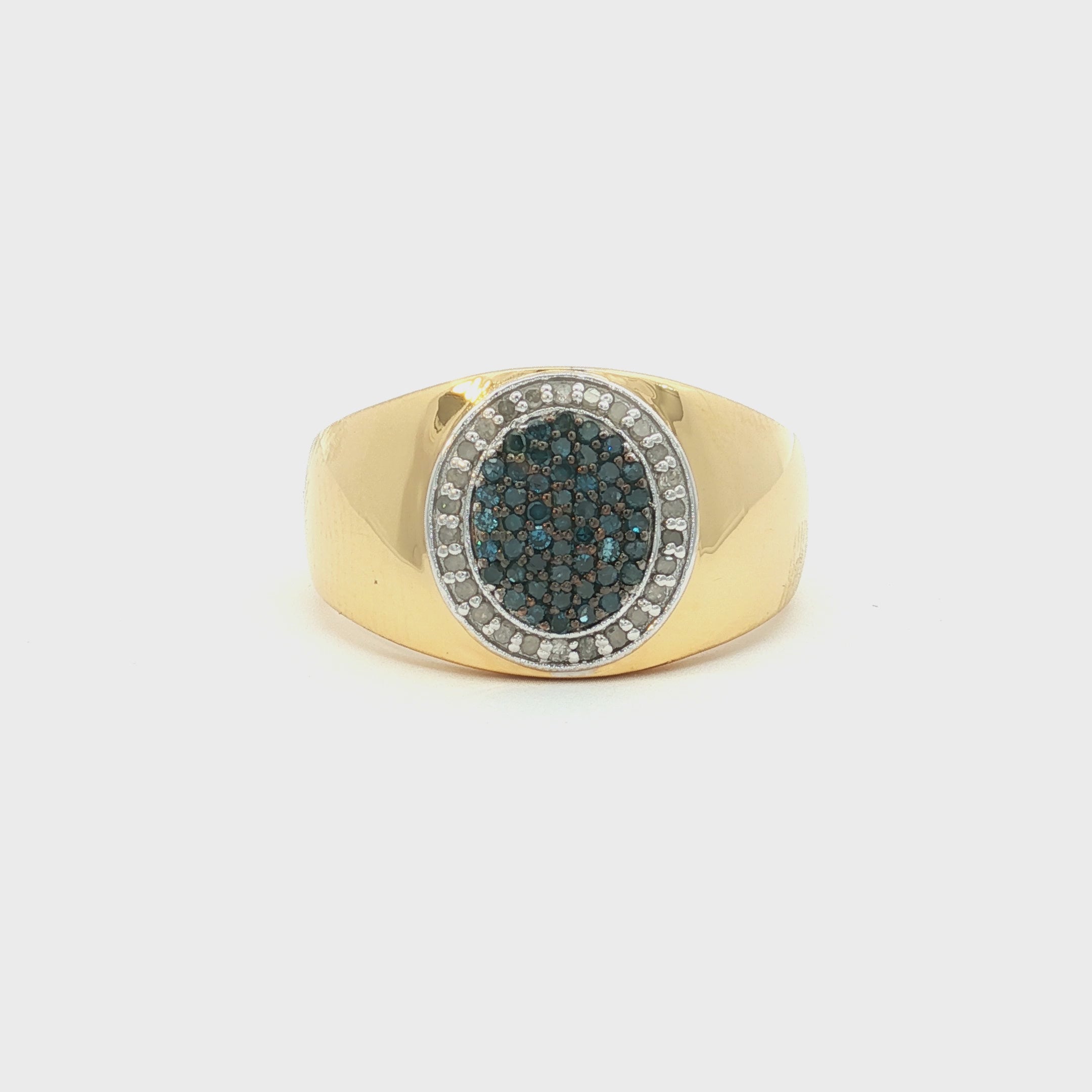 Blue Diamond Ring With White Diamonds 0.40 Carats Gold Plated Silver