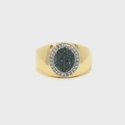 Blue Diamond Ring With White Diamonds 0.40 Carats Gold Plated Silver