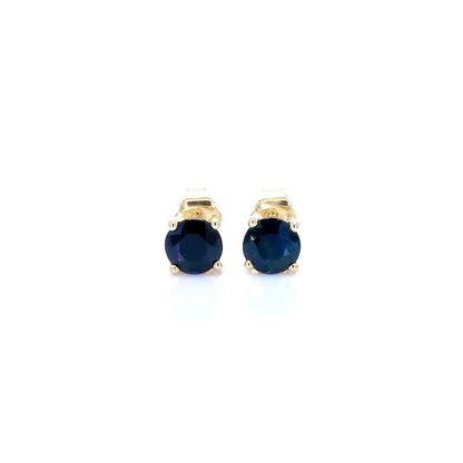 Blue Sapphire Stud Earrings 1.69 Carats 10K Yellow Gold
