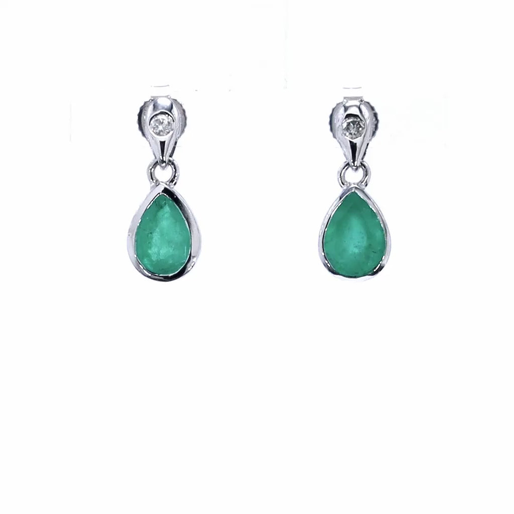 Zambian Emerald Earrings With Diamonds 1.32 Carats 10K White Gold