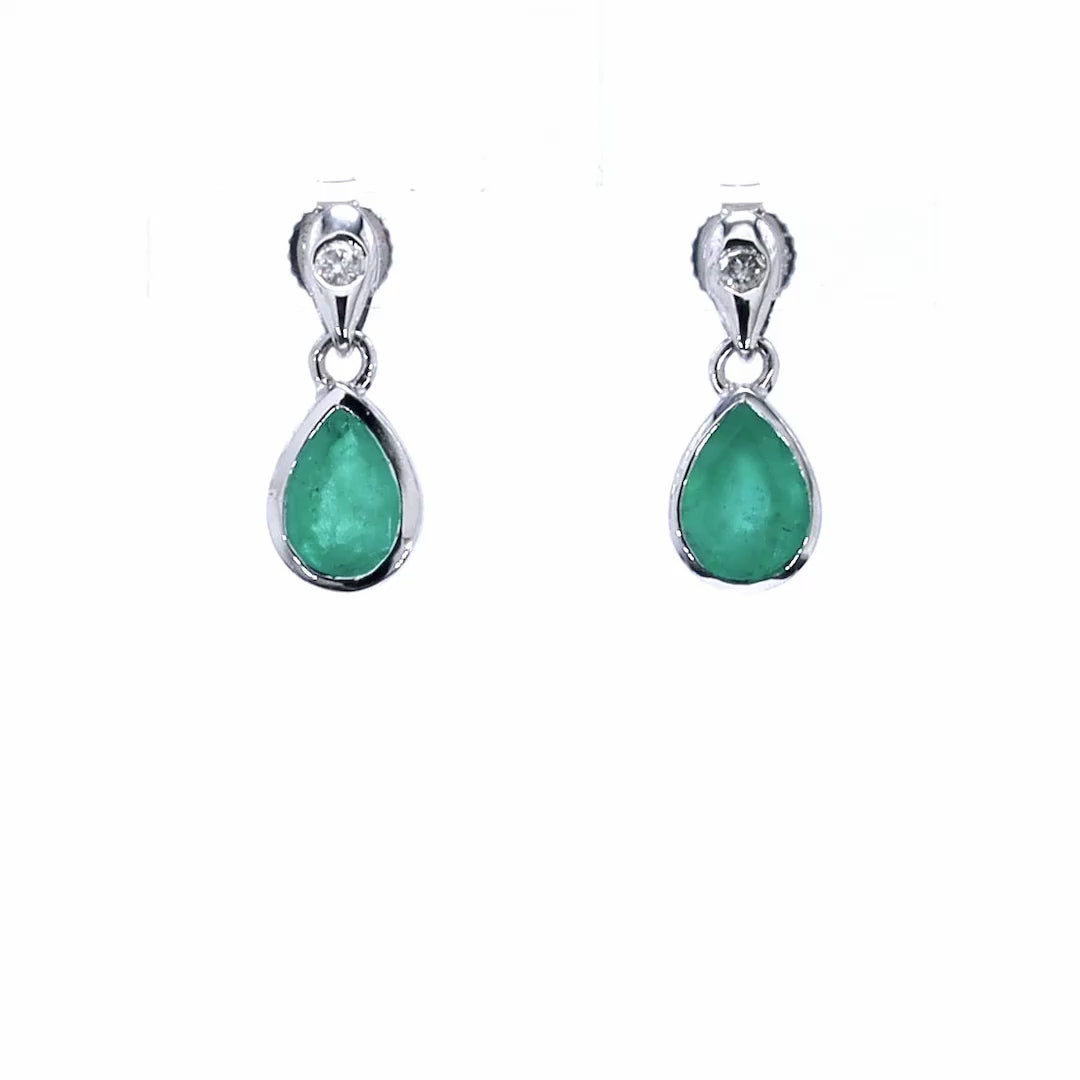 Zambian Emerald Earrings With Diamonds 1.32 Carats 10K White Gold