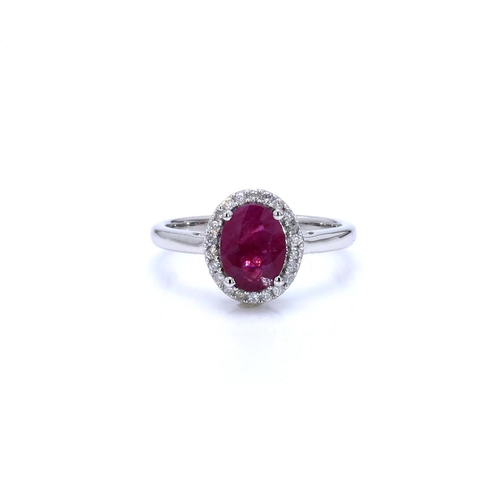 Ruby Ring With Diamonds 1.56 Carats 10K White Gold