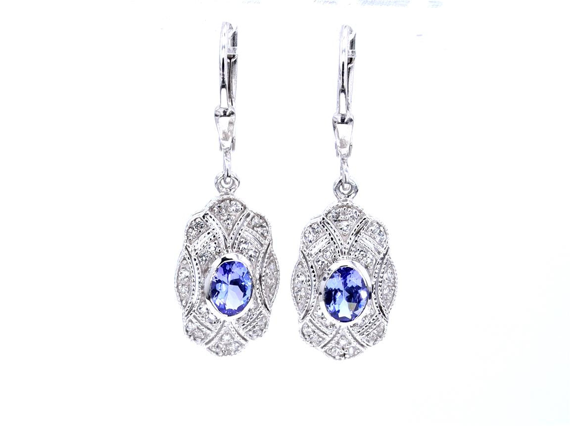 Natural Tanzanite Earrings With White Topaz 1.08 Carats Sterling Silver