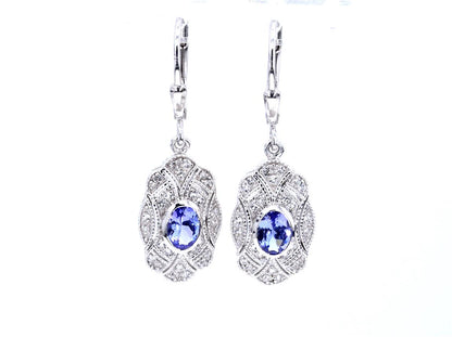 Natural Tanzanite Earrings With White Topaz 1.08 Carats Sterling Silver