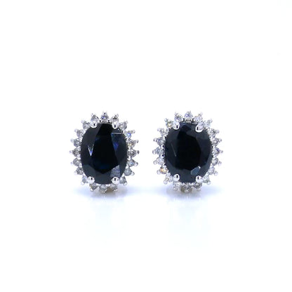 Blue Sapphire Earrings Diamonds 3.3 Carats 14K White Gold