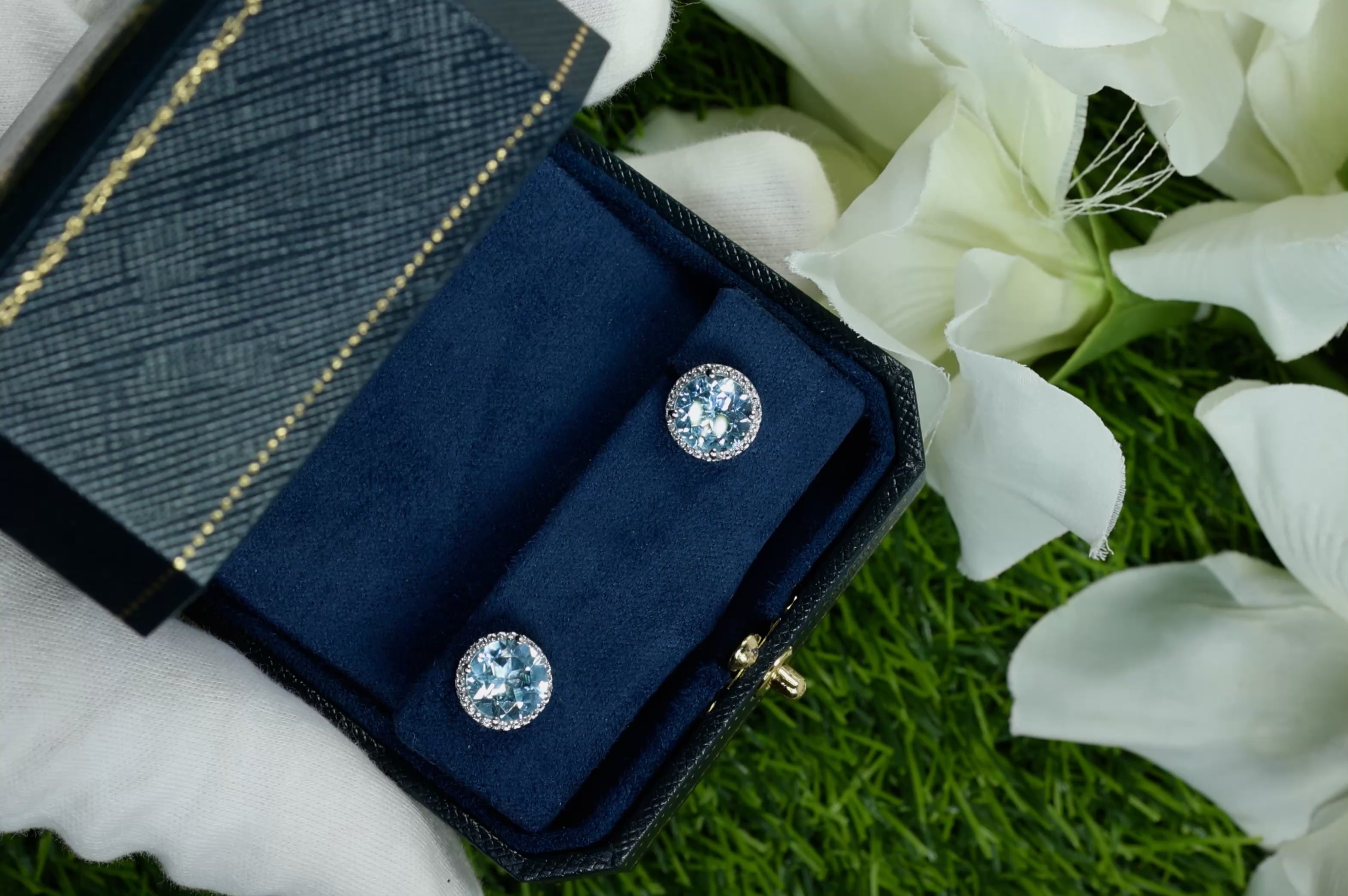 Blue Topaz Stud Earrings With White Topaz 7.74 Carats Sterling Silver