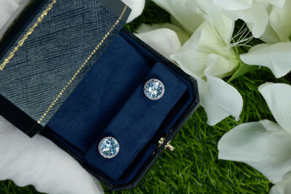 Blue Topaz Stud Earrings With White Topaz 7.74 Carats Sterling Silver