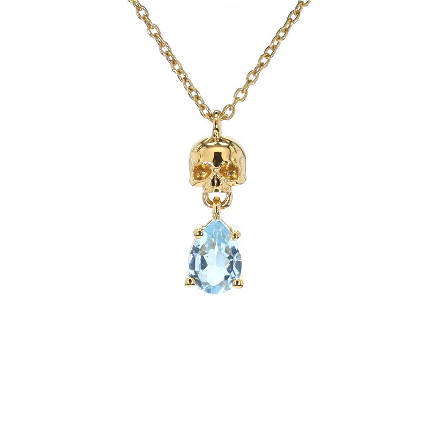 Blue Topaz Skull Pendant 0.84 Carats Gold Plated Silver