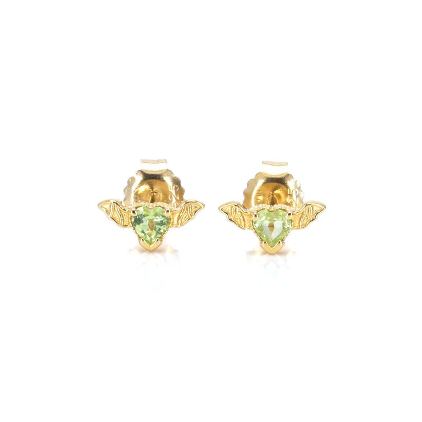 Peridot Bat Stud Earrings 0.34 Carats Gold Plated Silver