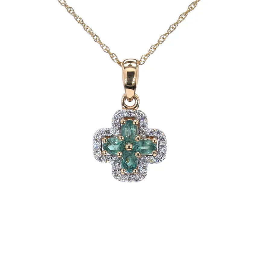 Alexandrite Flower Pendant With Diamonds 0.64 Carats 18K Yellow Gold