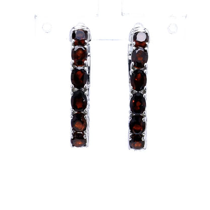 Garnet Hoop Earrings 4 Carats Rhodium Plated Silver