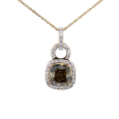IGI Certified Brown Diamond Pendant With Diamond 2.81 Carats 18K Yellow Gold