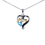Swiss Blue Topaz Mom Pendant With Black Spinel 0.54 Carats Gold Plated Silver