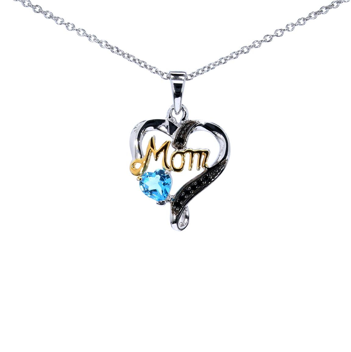 Swiss Blue Topaz Mom Pendant With Black Spinel 0.54 Carats Gold Plated Silver