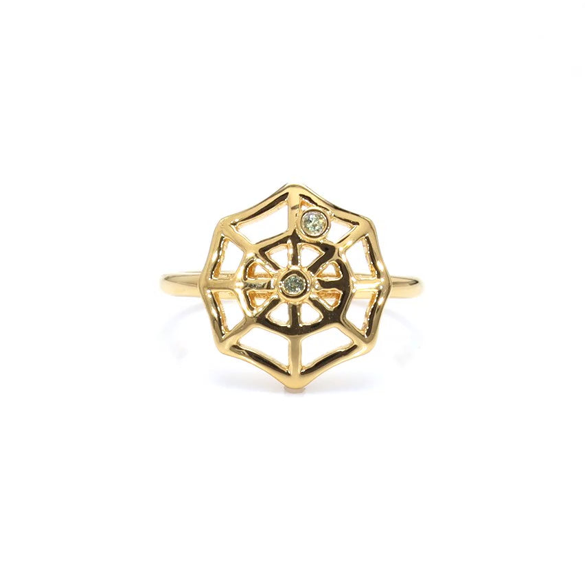 Peridot Spider Web Ring 0.02 Carats Gold Plated Silver