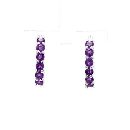 Amethyst Hoop Earrings 1.18 Carats Sterling Silver