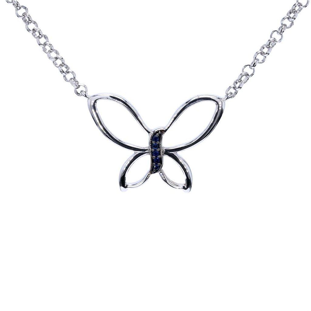 Blue Sapphire Butterfly Pendant 0.08 Carats Sterling Silver