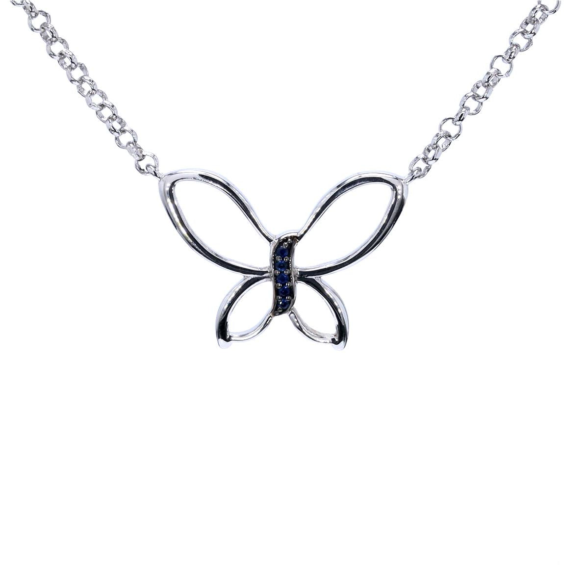 Blue Sapphire Butterfly Pendant 0.08 Carats Sterling Silver