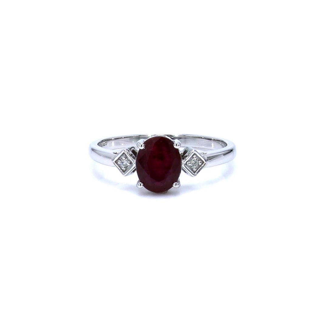 Ruby Ring With Diamonds 1.2 Carats 14K White Gold