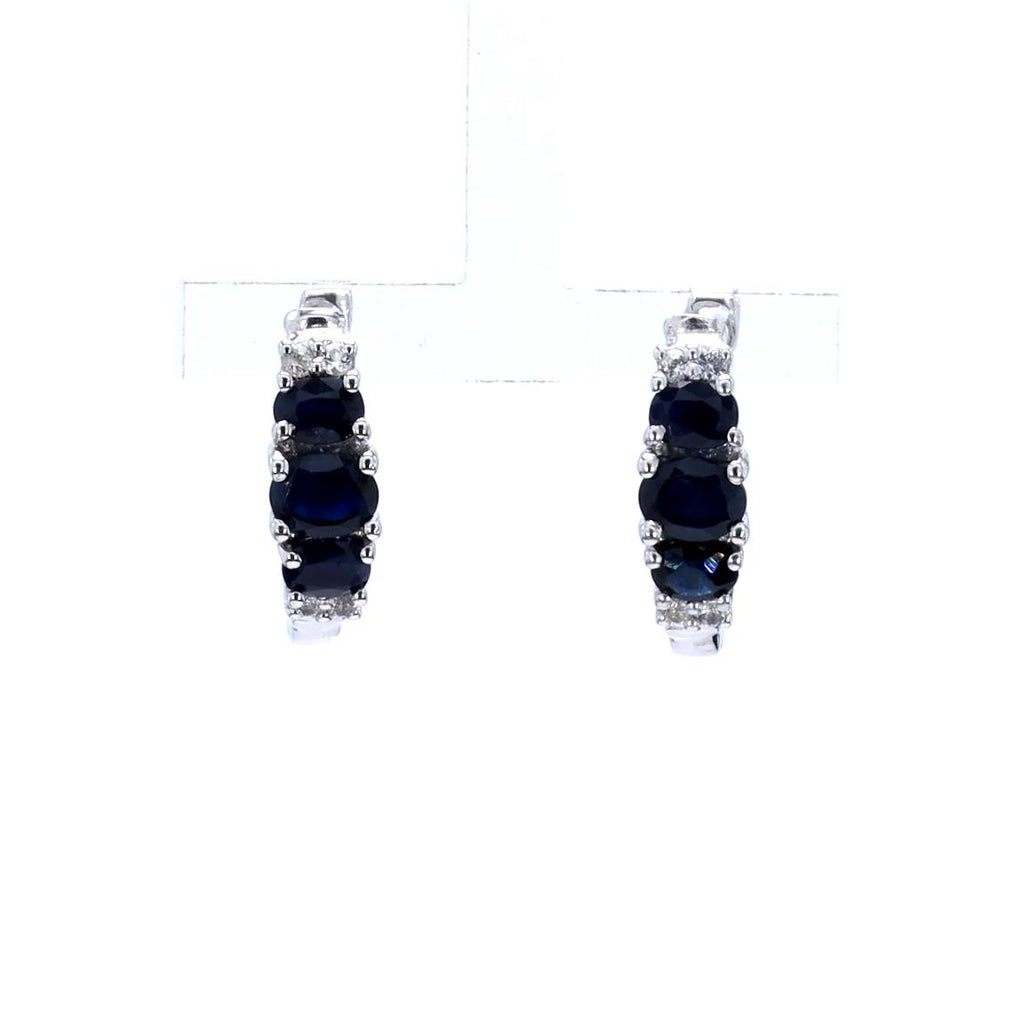Blue Sapphire Earrings With White Topaz 1.6 Carats Sterling Silver