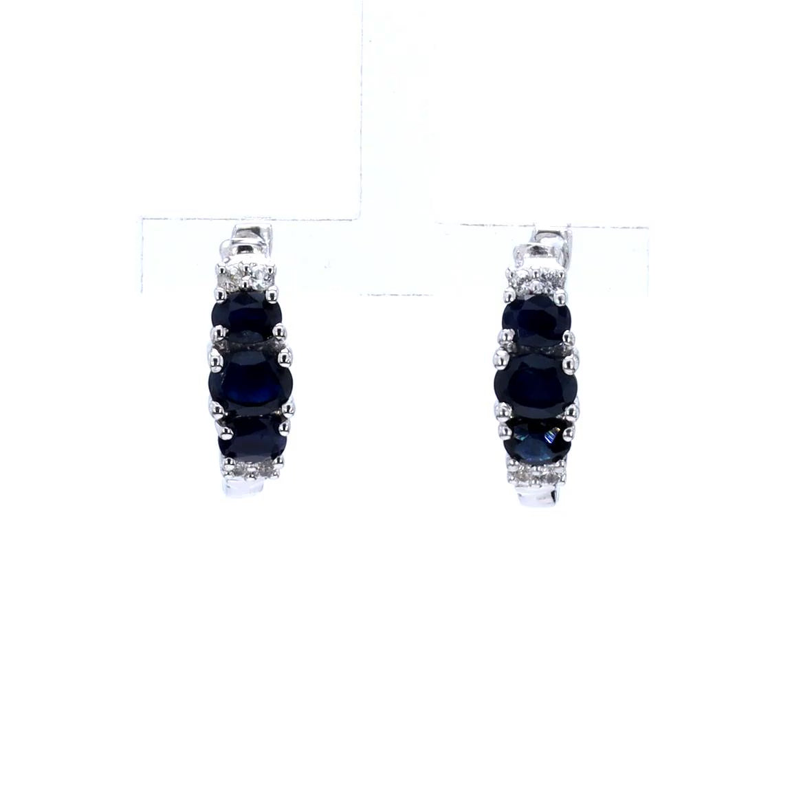 Blue Sapphire Earrings With White Topaz 1.6 Carats Sterling Silver