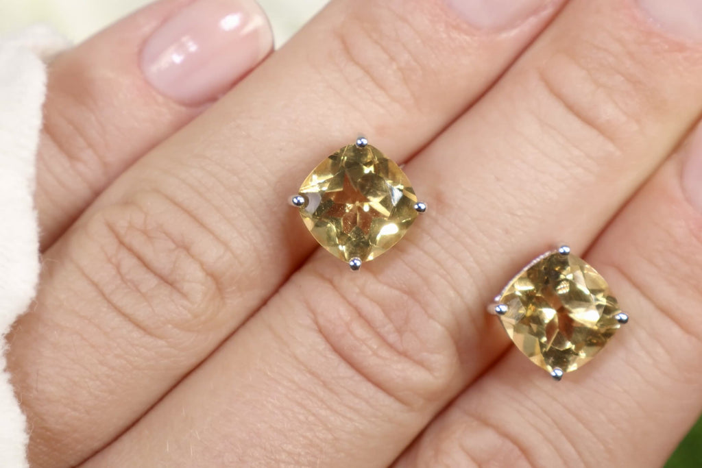 Citrine Stud Earrings 5.78 Carats Sterling Silver