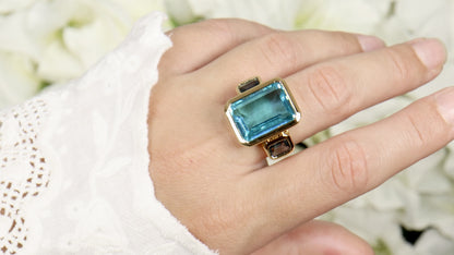 Paraiba Quartz Ring London Blue Topaz 17 Carats 18K Yellow Gold Plated Silver