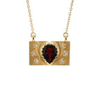 Garnet Purse Necklace With White Topaz 1.9 Carats Gold Plated Silver