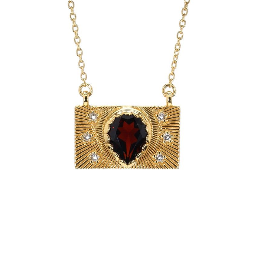 Garnet Purse Necklace With White Topaz 1.9 Carats Gold Plated Silver