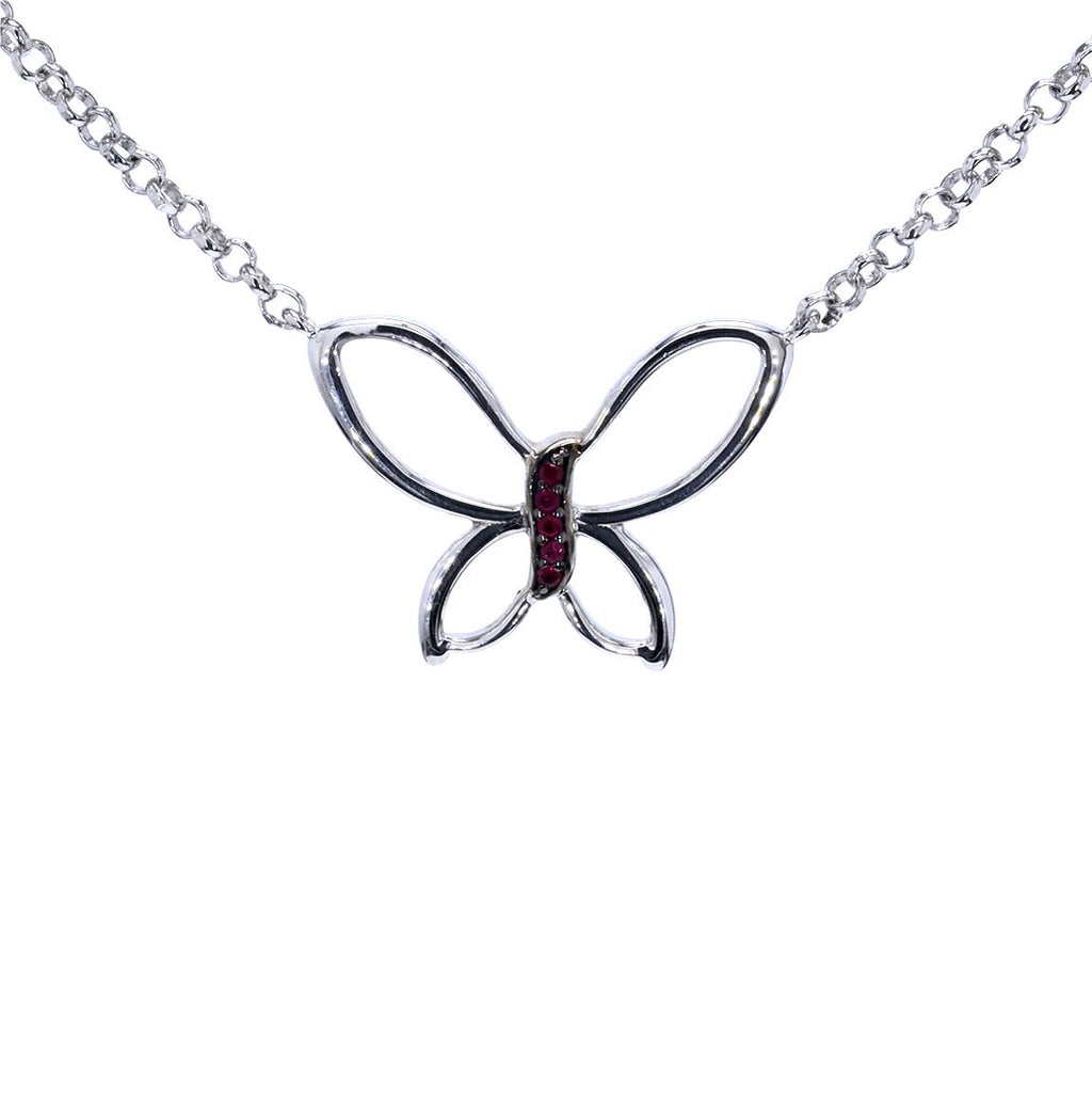 Ruby Butterfly Pendant 0.08 Carats Sterling Silver
