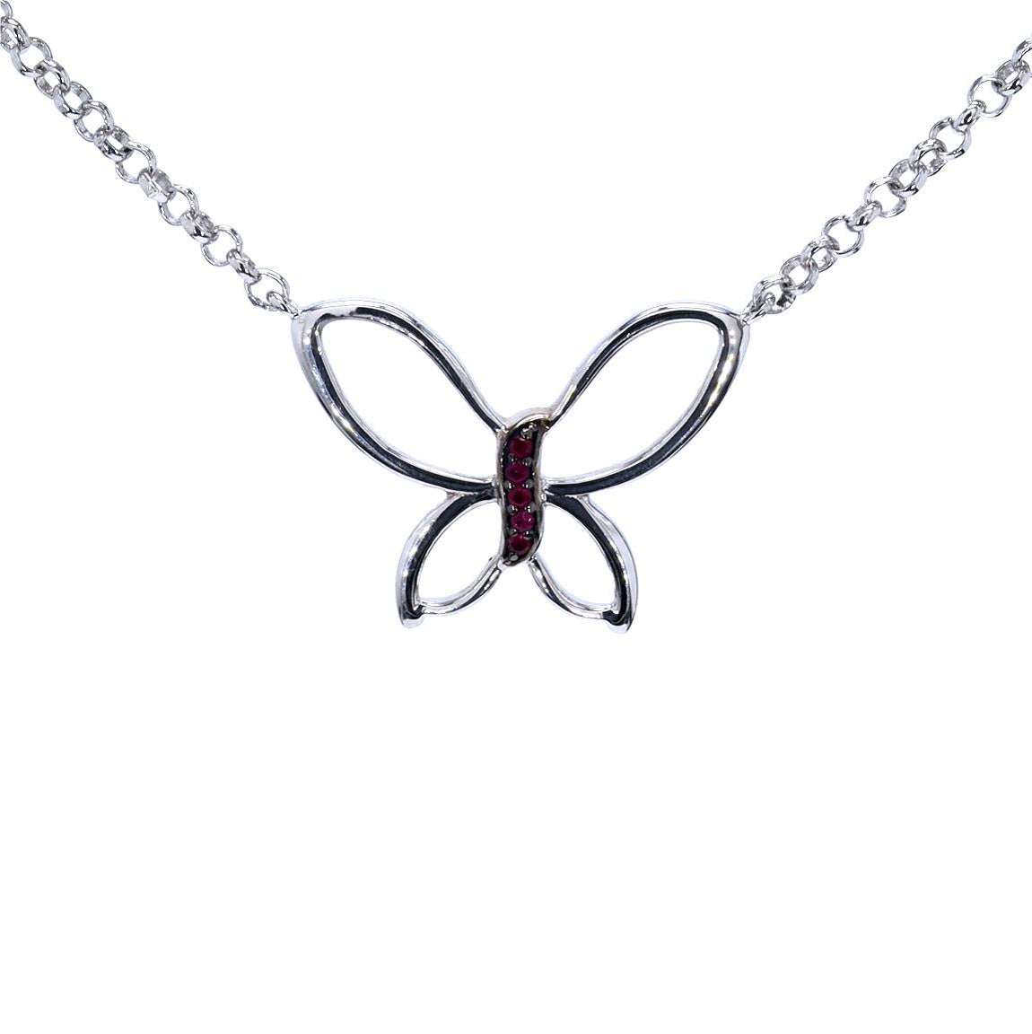 Ruby Butterfly Pendant 0.08 Carats Sterling Silver