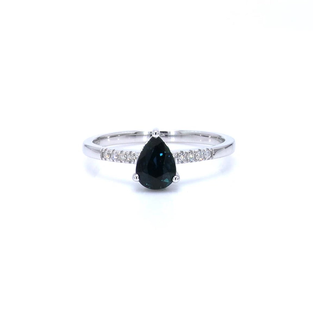 Blue Sapphire Ring With Diamonds 0.82 Carats 14K White Gold