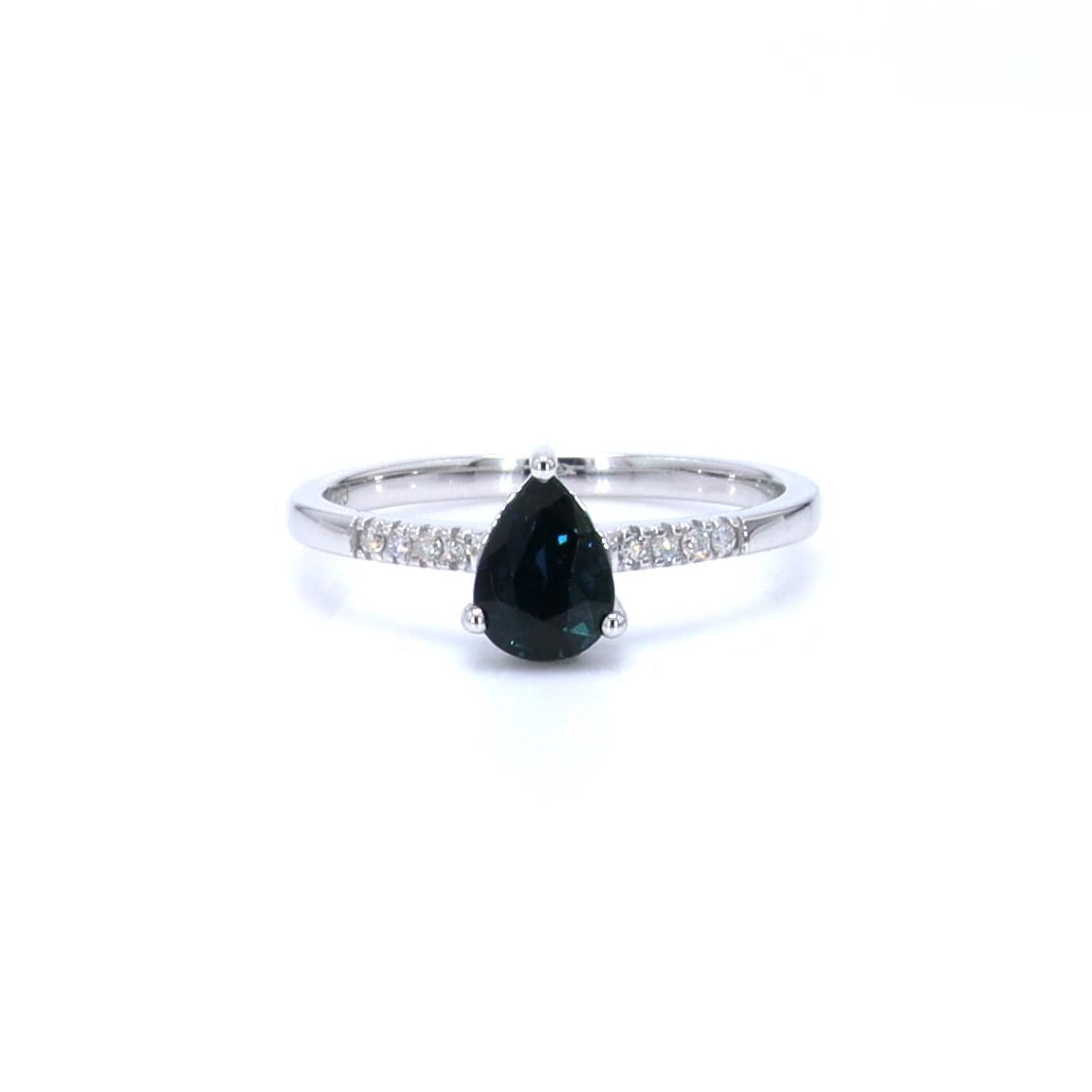Blue Sapphire Ring With Diamonds 0.82 Carats 14K White Gold