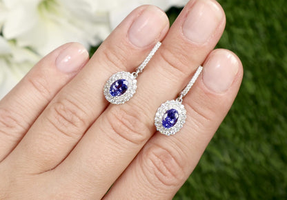 Tanzanite Dangle Earrings Diamond Setting 2.5 Carats Total