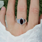 Marquise Cut Red Garnet Ring White Topaz Halo 2.07 Carats Total