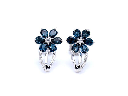 London Blue Topaz Floral Earrings 2.1 Carats Silver