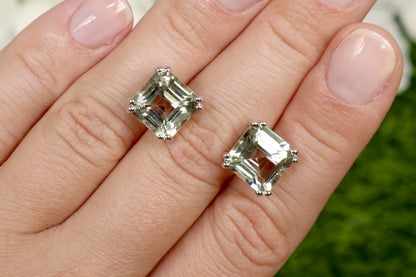 Green Amethyst Earrings 8.98 Carats Sterling Silver