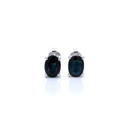 Blue Sapphire Stud Earrings 1.88 Carats 10K White Gold