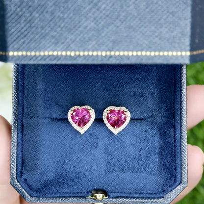 Pink Topaz Heart Earrings White Topaz 5.02 Carats 18K Yellow Gold Plated Silver