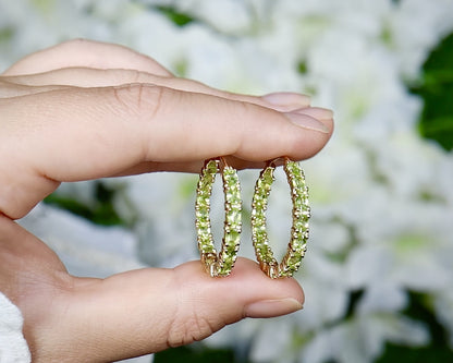 Natural Peridot Hoop Earrings 5.15 Carats 14K Yellow Gold Plated Silver