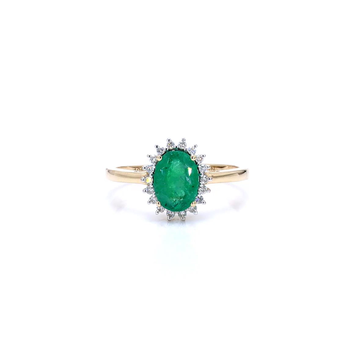 Zambian Emerald Ring With Diamonds 1.3 Carats 10K Yellow Gold