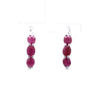 Natural Ruby Hoop Earrings With Diamonds 1.79 Carats Sterling Silver