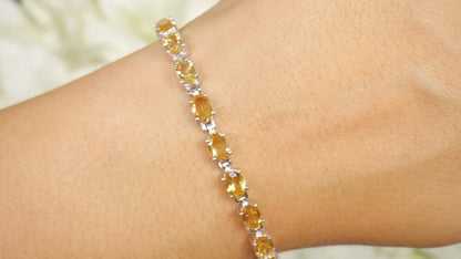 Citrine Tennis Bracelet 9 Carats Oval Cut Rhodium Plated Silver