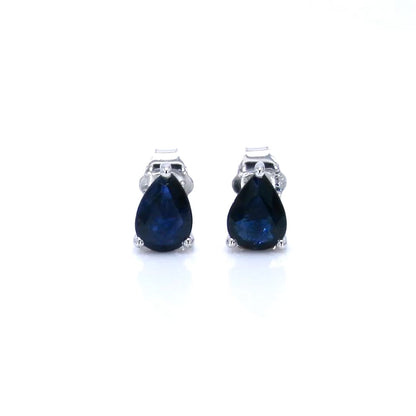 Blue Sapphire Stud Earrings 1.57 Carats 14K White Gold