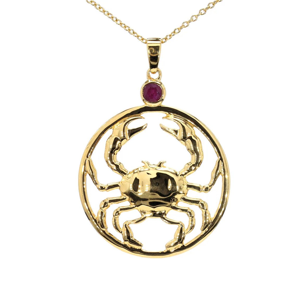 Ruby Cancer Pendant 0.32 Carats Gold Plated Silver
