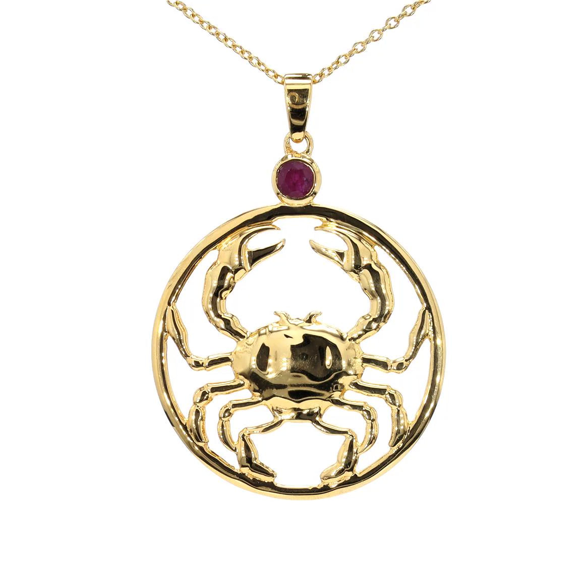 Ruby Cancer Pendant 0.32 Carats Gold Plated Silver