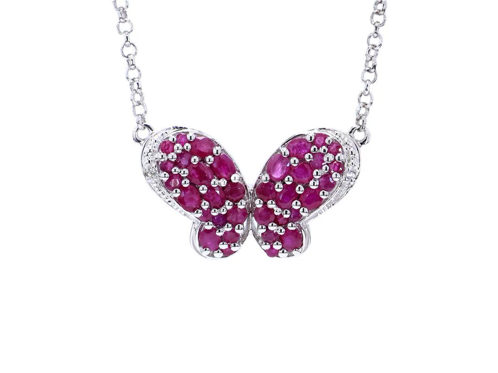 Ruby Butterfly Pendant With White Zircon 4.08 Carats Sterling Silver