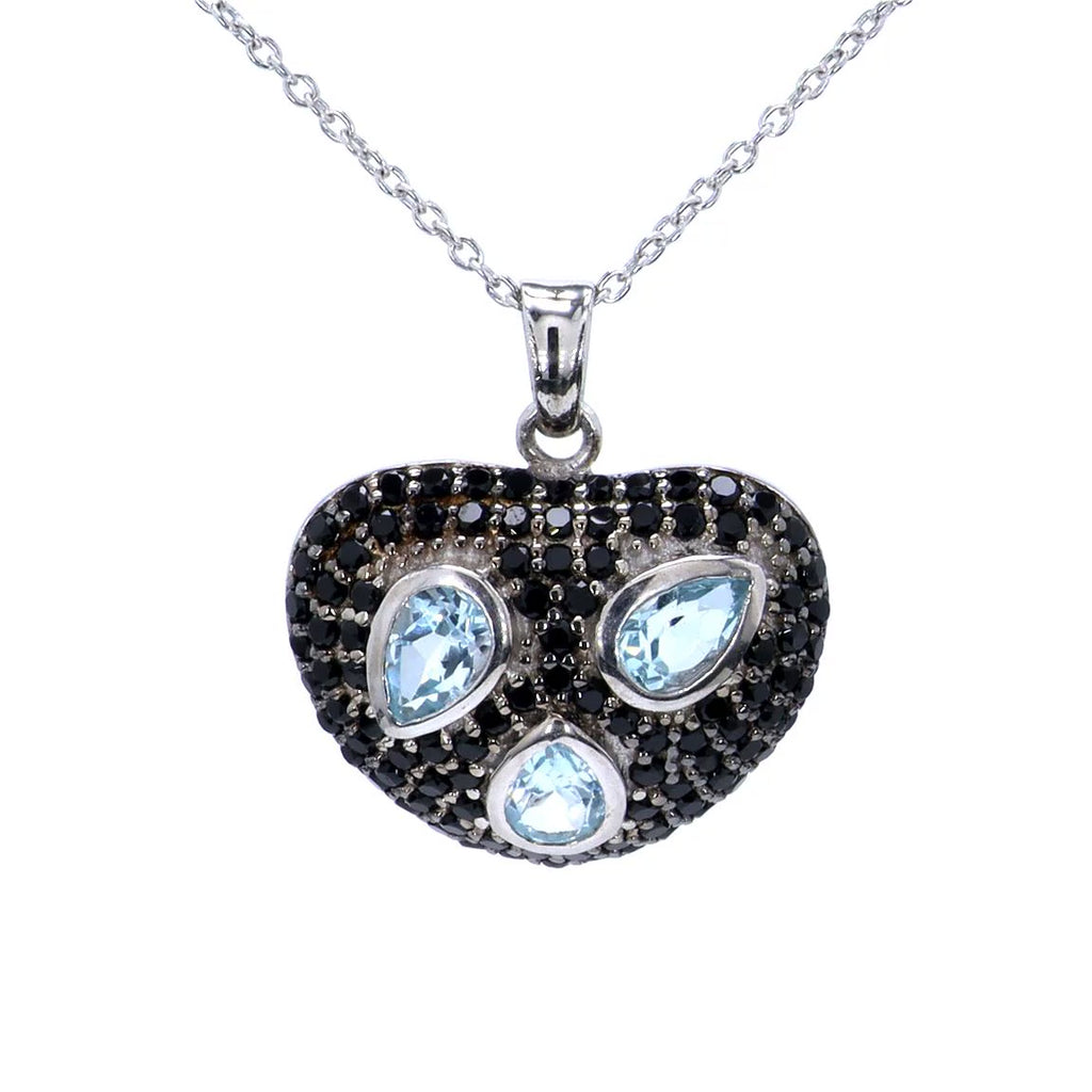 Blue Topaz Pendant With Black Spinel 3.48 Carats Sterling Silver