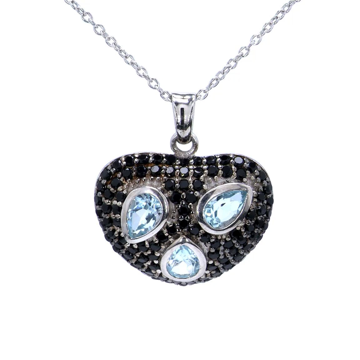Blue Topaz Pendant With Black Spinel 3.48 Carats Sterling Silver